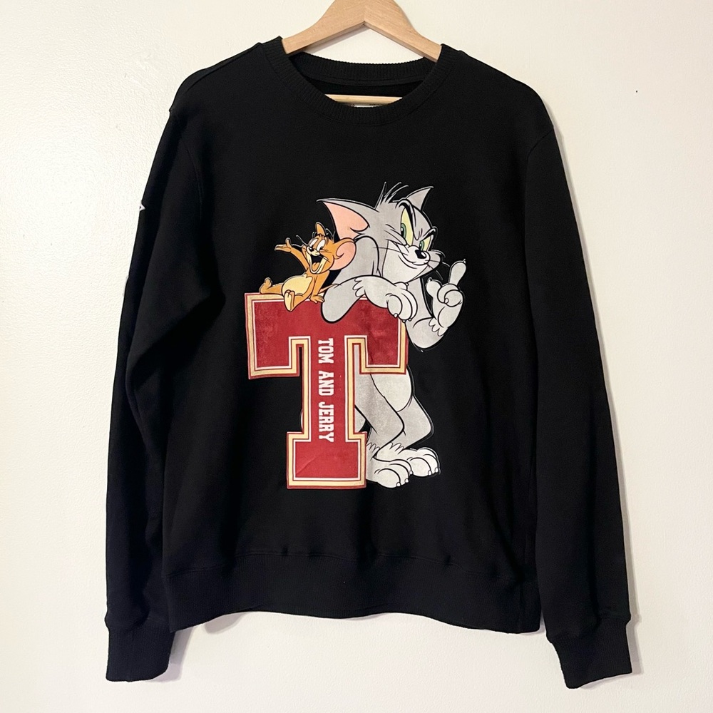 Tom & Jerry Fleece Lined Unisex Sweatshirt with Side Arm Patches Size Medium